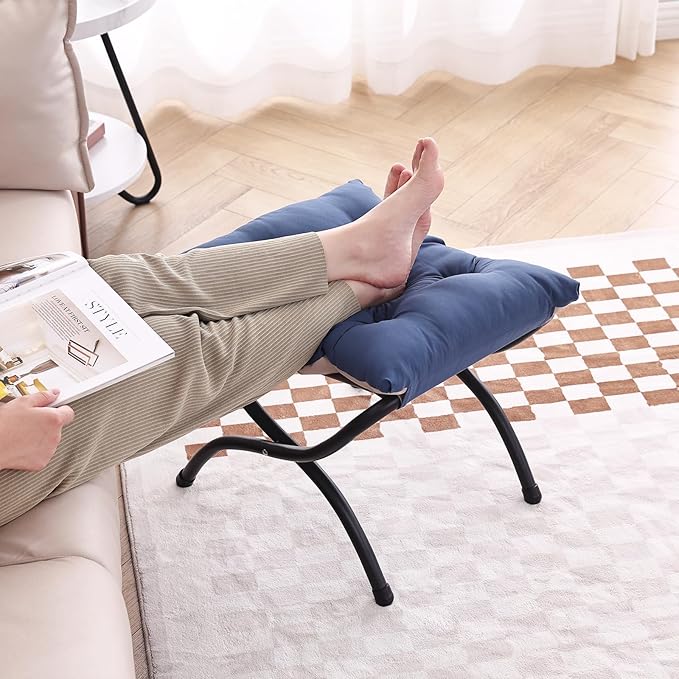 LITA Folding Upholstered Footrest Stool, Modern Small Portable Accent Ottoman with Detachable Thick Cotton Cushion Padded Sofa Stool with Metal Frame for Lazy Chair, Living Room & Bedroom, Royal Blue-DeskLoop Office