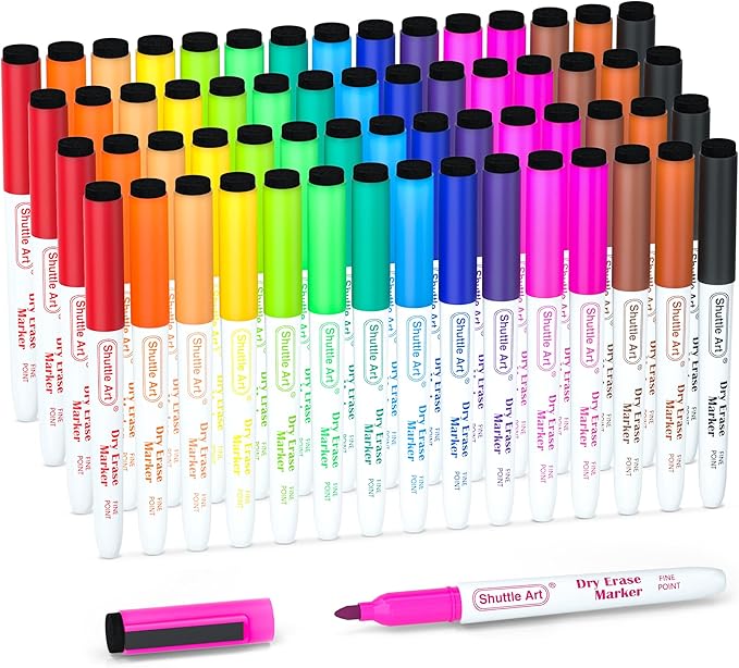 Dry Erase Markers, Shuttle Art 60 Bulk Pack 15 Colors Magnetic Whiteboard Markers with Erase, Fine Point Dry Erase Markers Perfect for Writing on Whiteboards, Glass, Mirror for School Office Home-DeskLoop Office