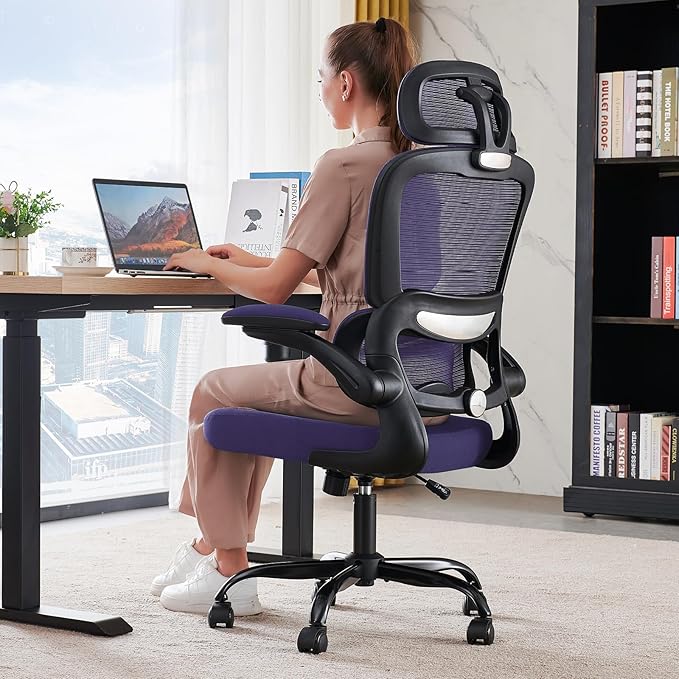 Office Chair Ergonomic Desk Chair, 330 LBS Home Mesh Office Desk Chairs with Wheels, Comfortable Gaming Chair, High Back Office Chair for Long Hours (Violet)-DeskLoop Office