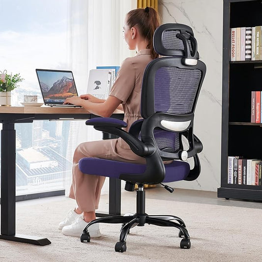 Office Chair Ergonomic Desk Chair, 330 LBS Home Mesh Office Desk Chairs with Wheels, Comfortable Gaming Chair, High Back Office Chair for Long Hours (Violet)-DeskLoop Office