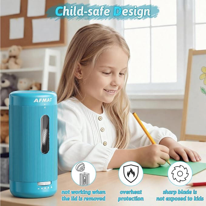 AFMAT Electric Pencil Sharpener, Auto in & Out, 5 Nibs, 7K+ Uses, Fully - Image 7