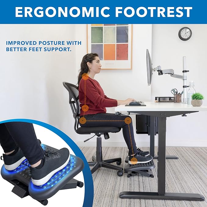Mount-It! Ergonomic Under Desk Footrest | Massaging Foot Rest Support | Tilting Footrest with 3-Level Height Adjustment | Under Chair Office Footrest-DeskLoop Office