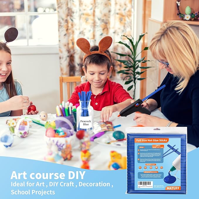 MATUFF Blue hot Glue Sticks Full Size 0.43” Dia x 8” Long, 52 pcs Hot melt Adhesive Glue Sticks, All-Purpose Colored Glue Gun Sticks for Christmas Decoration Crafting Arts School Home Repair Bonding-DeskLoop Office