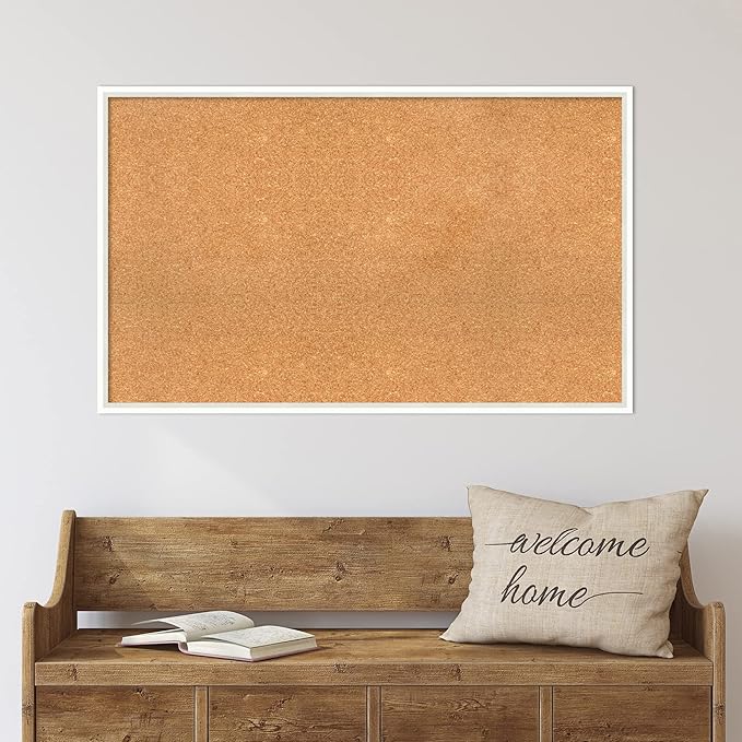 Amanti Art Natural Cork Board for Wall, 25x41 Vision Board with White Frame, Large Corkboard Office Decor for Home Organization, Modern Corkboard Pinboard to Display Items for Home Organization in-DeskLoop Office