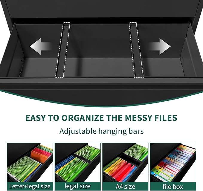 Lateral File Cabinet 4 Drawer, Metal File Cabinets for Home Office Legal/Letter A4 Size, Filing Cabinet with 4 Lock, Require Assembly, Black-DeskLoop Office