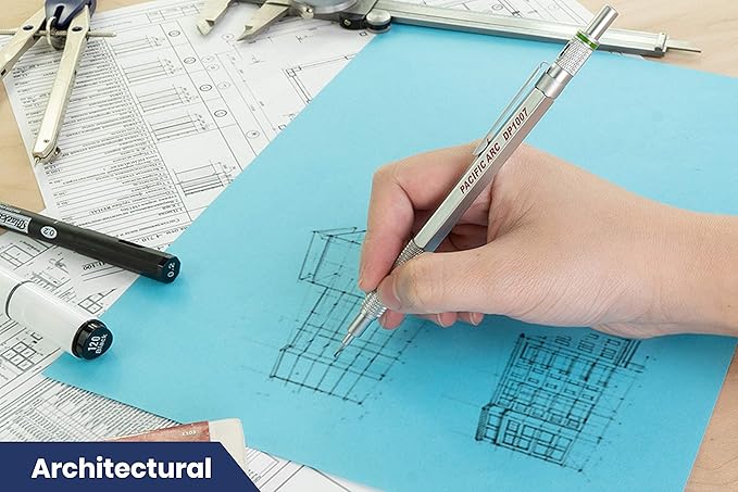 Pacific Arc Chromagraph Metal Mechanical Pencil .7 mm Silver Barrel Mechanical Pencil with Built In Lead Pencil Grade Indicator, Lead Pencil Holder for Drafting, Sketching, and Drawing-DeskLoop Office