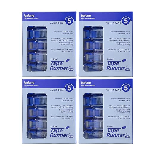 Tape Runner - Double Sided Adhesive with Dispenser Roller Included - Acid Free, Sticky, Clear & Transparent - Ideal for Scrapbooking, Crafts & More - Mini (197 inches per Cartridge), 20 Cartridges-DeskLoop Office