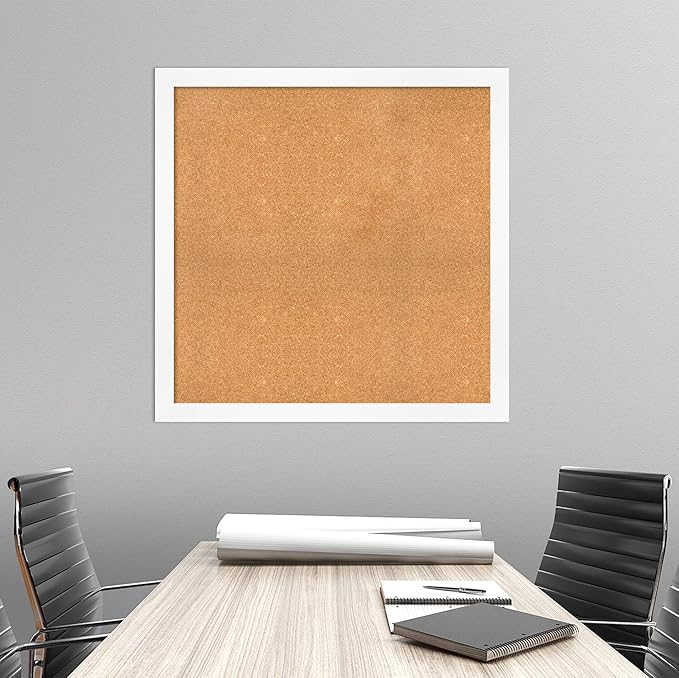 Amanti Art Natural Cork Board for Wall, 37x37 Vision Board with White Frame, Oversize Corkboard Office Decor for Home Organization, Modern Corkboard Pinboard to Display Items for Home Organization in-DeskLoop Office