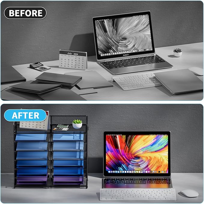 Marbrasse Desktop Literature Organizer, Mesh Paper Organizer, Desk Organizers, File Sorter Mail Center Paper Storage Cabinet Classroom Keepers Mailbox for Office Home School, Black-DeskLoop Office