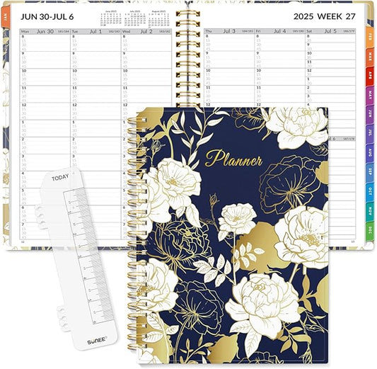 SUNEE 2025-2026 Appointment Book, Quarter-Hourly, Weekly & Monthly - from July 2025 to June 2026, 6.4"x8.3" Academic Planner, Flexible Cover, Note Pages, Pockets, Bookmark, Spiral Binding, Vintage-DeskLoop Office