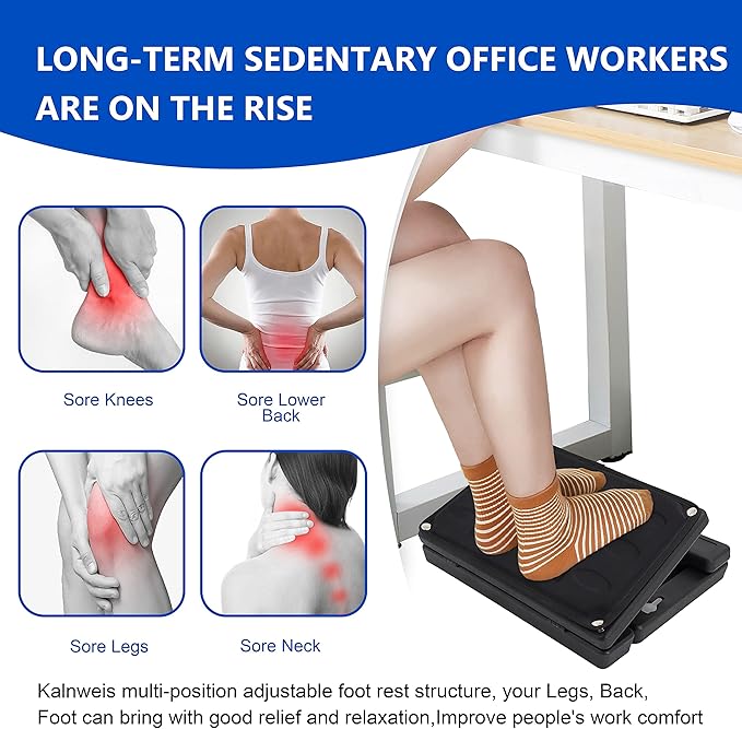 Adjustable Foot Rest and Footstool Under Desk, Ergonomic Leg Rest with Massage Roller, Height & Angle Adjustable, Detachable Cushion for Office and Home (Black)-DeskLoop Office