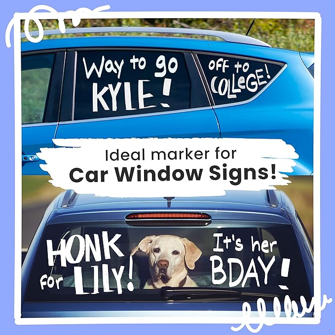 White Jumbo Chalk Markers - 15mm Window Markers | Pack of 4 White Pens - Use on Cars, Chalkboard, Whiteboard, Blackboard, Glass, Bistro | Loved by Teachers, Artists, Businesses-DeskLoop Office