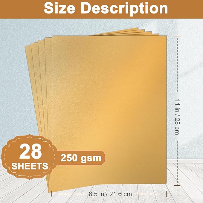 28 Sheets Gold Shimmer Cardstock 8.5 x 11 Metallic Paper, 250gsm/92lb Premium Glossy Paper Card Stock for DIY Cards Making, Anniversaries, Wedding Invitations, School Crafting, Greeting Cards-DeskLoop Office