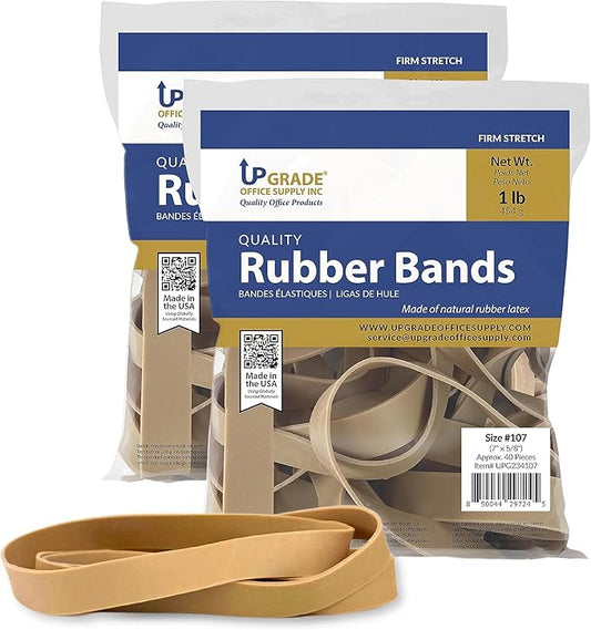 Upgrade Office Supply UPG234107PK2 Rubber Bands, Size 107 (7 x 5/8), 80 Bands, 1 lb 2-Pack, USA-DeskLoop Office