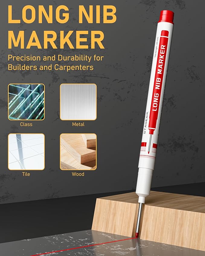 14 Pack Carpenter Pencil Set with Sharpener, Carpenter Pencils with Automatic Center Punch, Carbide Scribe Tool, Deep Hole Long-Nib Marker Pen & Construction Pencils for Architect with Pouch-DeskLoop Office