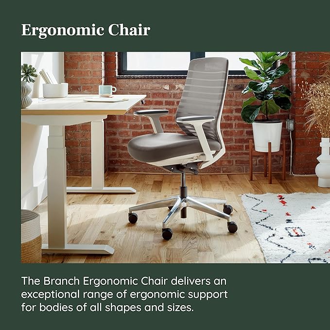 Branch Ergonomic Chair - A Versatile Desk Chair with Adjustable Lumbar Support, Breathable Mesh Backrest, and Smooth Wheels - Experience Optimal Comfort and Support - Pebble - White-DeskLoop Office