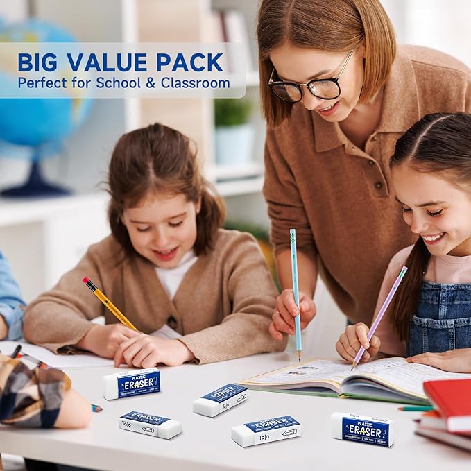 144 Pack White Erasers Bulk, Large Pencil Erasers for School, Classroom, Teacher, Homeschool, and Office Supplies-DeskLoop Office