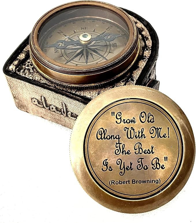 Gift for Husband Wife - Brass Compass 2" | Engraved Quote Birthday Wedding Anniversary Christmas Romantic Love Gifts idea for Boyfriend Girlfriend Men Women Him Her (Grow Old Along with Me)-DeskLoop Office