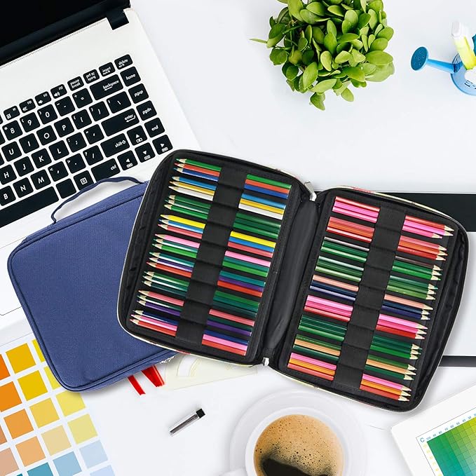 YOUSHARES 166 Slots Colored Pencil Case, 110 Slots Gel Pens fo Coloring Case Organizer, Handy Multilayer Color Pencil Holder for Glitter Gel Pens, Refills, Colored Pencils for Adults & Artist (Blue)-DeskLoop Office