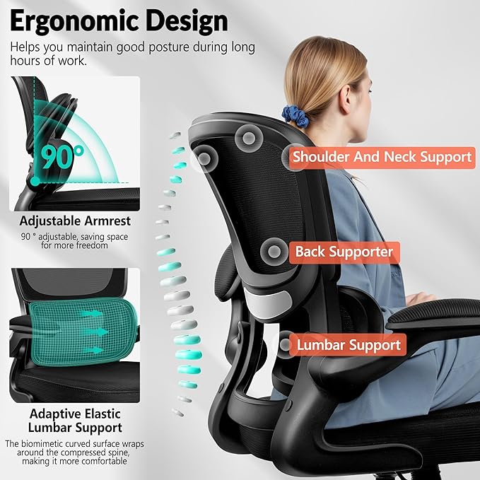 Home Office Desk Chair, Ergonomic Office Chair with Lumbar Support and Adjustable Armrests, Office Chair, Breathable Mesh Mid Back Computer Chair, Modern Comfy Desk Chair-DeskLoop Office