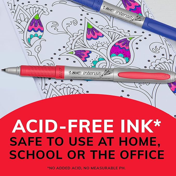 BIC Intensity Blue Permanent Markers, Ultra Fine Point, 12-Count Pack of Blue Markers With Non-Slip Grip for Comfort and Control-DeskLoop Office