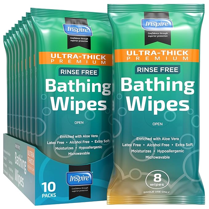 Inspire Ultra Thick Rinse-Free Bath Towels | Shower Towels - Flush-Free Wet Wipes with Aloe | Thick Strong Extra Large Towel for Adults | Body Wipes for Adults Bathing No Rinse-DeskLoop Office