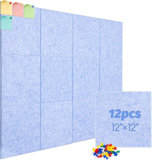 Large Cork Board Alternative, 12 Pack Felt Board with Safe Removable Adhesive Tabs Felt Wall Tiles, Large Cork Boards for Walls, Cork Board for Home Office, Pin Boards for Walls, Light Blue-DeskLoop Office