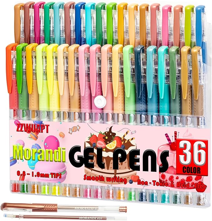 Morandi Gel Pens for Coloring Book,72 Color Gel Pens Set including 24 Color Gel Pen with 48 Refills,40% More Ink Colored Gel Pens for Drawing, Doodling, Scrapbook, Journaling-DeskLoop Office
