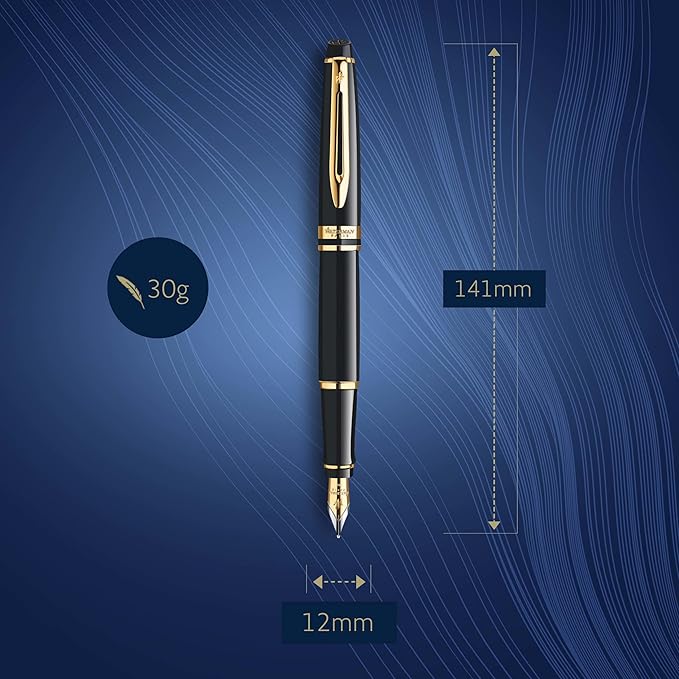 Waterman Expert Fountain Pen, Gloss Black with 23k Gold Trim, Medium Nib, Luxury Pen in Gift Box, Fountain Pen for Writing-DeskLoop Office
