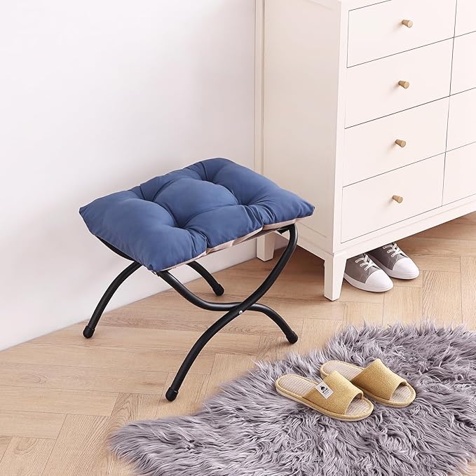 LITA Folding Upholstered Footrest Stool, Modern Small Portable Accent Ottoman with Detachable Thick Cotton Cushion Padded Sofa Stool with Metal Frame for Lazy Chair, Living Room & Bedroom, Royal Blue-DeskLoop Office