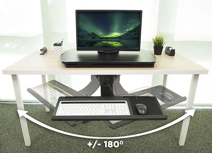 Mount-It! Sit Stand Keyboard Tray, Height Adjustable Under Desk Keyboard and Mouse Drawer, Full Motion Standing Design with 13.4 Inches of Vertical Adjustment, 26.5 in Wide Platform-DeskLoop Office