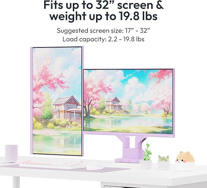 Pixio PS1D Wave Purple Dual Monitor Arm Stand Desk Mount - Fits up to 32 inches Monitors and up to 19.8lbs. VESA Compatibility and Integrated Cable Management-DeskLoop Office