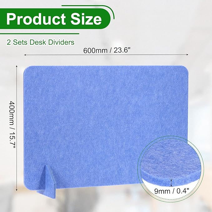 PATIKIL Desk Divider, 2 Set 24 x 16 Inch Acoustic Freestanding Desk Divider Desk Privacy Panel with 4 Pcs Support Feet for Library Office Workstation, Blue-DeskLoop Office