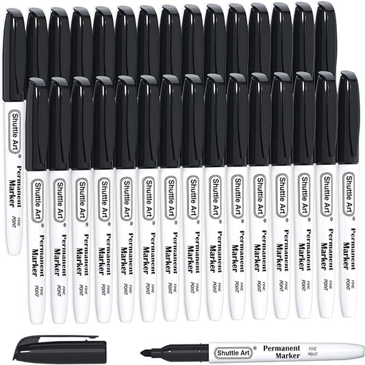 Shuttle Art Permanent Markers, 30 Pack Black Permanent Marker set,Fine Point, Works on Plastic,Wood,Stone,Metal and Glass for Doodling, Marking-DeskLoop Office