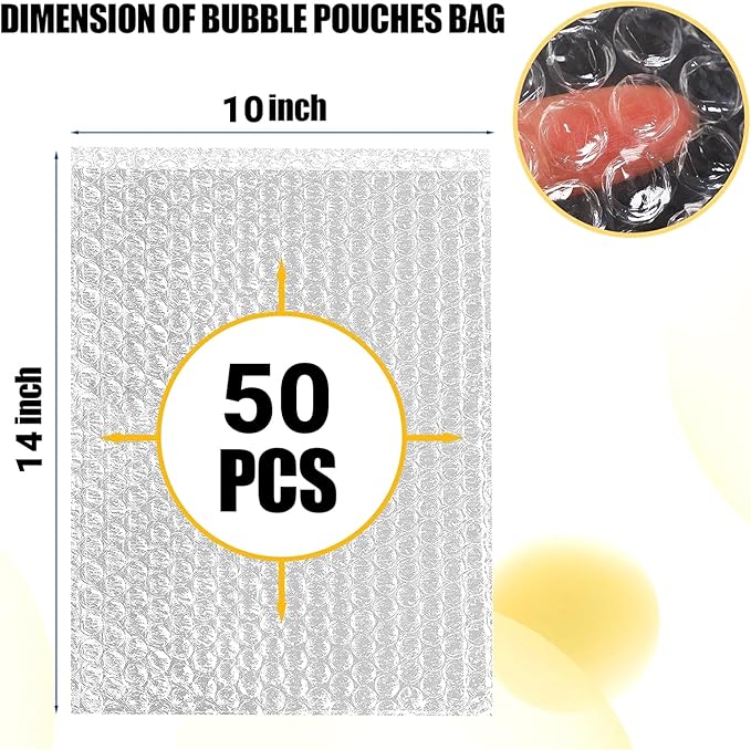 50PCS Clear Bubble Pouches Wrap Bags, 10 x 14 Inch Bubble Out Bag Pouch for Packing & Shipping, Double Layer Bubble Cushion Wrap Bags Protective Bubble Pouches Bags for Moving and Storage-DeskLoop Office