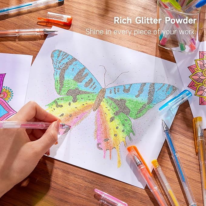 Shuttle Art 240 Pack Glitter Gel Pens, 120 Colors Glitter Gel Pen Set with 120 Refills for Adult Coloring Books Craft Doodling-DeskLoop Office