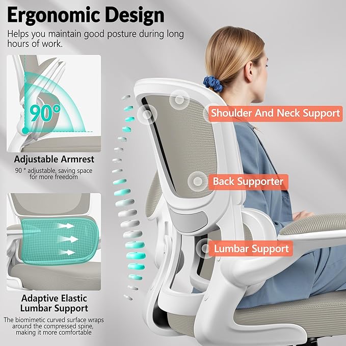 Home Office Desk Chair, Ergonomic Office Chair with Lumbar Support and Adjustable Armrests, Rocking Office Chair, Breathable Mesh Mid Back Computer Chair, Modern Comfy Desk Chair-DeskLoop Office