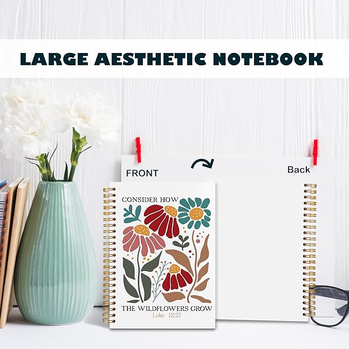 BearCake Boho Floral Christian Notebook Journal, Inspirational Christian Gifts for Women, Luck 12:27 Bible Religious Journal for Women, Flower Scripture Hardcover Spiral Notebook 5.5x8.3-DeskLoop Office
