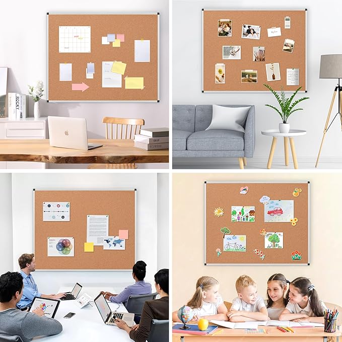 Board2by Extra Large Cork Bulletin Board 48" X 48", Silver Aluminum Framed 4'x4' Corkboard for Wall, Wall Mounted Notice Pin Board with 18 Push Pins for School, Home & Office-DeskLoop Office