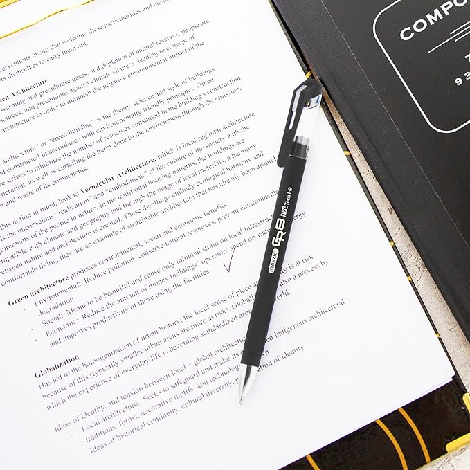 BAZIC Oil Gel Fuse Tech Ink Pen, GR8 Black Color w/Rubberized Barrel, 0.7 mm Medium Point Smooth Writing, for Office School (3/Pack), 24-Pack-DeskLoop Office