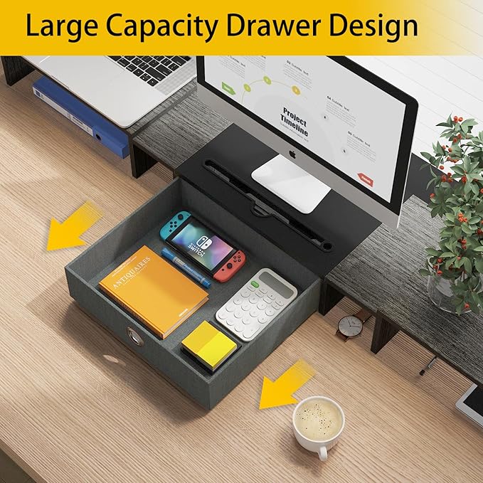 WESTREE Triple Dual Monitor Stand Riser with Drawer,Extra Large Adjustable for 2~3 Monitors,Solt for Phone & Tablet, Desktop Organizer Stand for Computer,Laptop,Printer,TV-DeskLoop Office