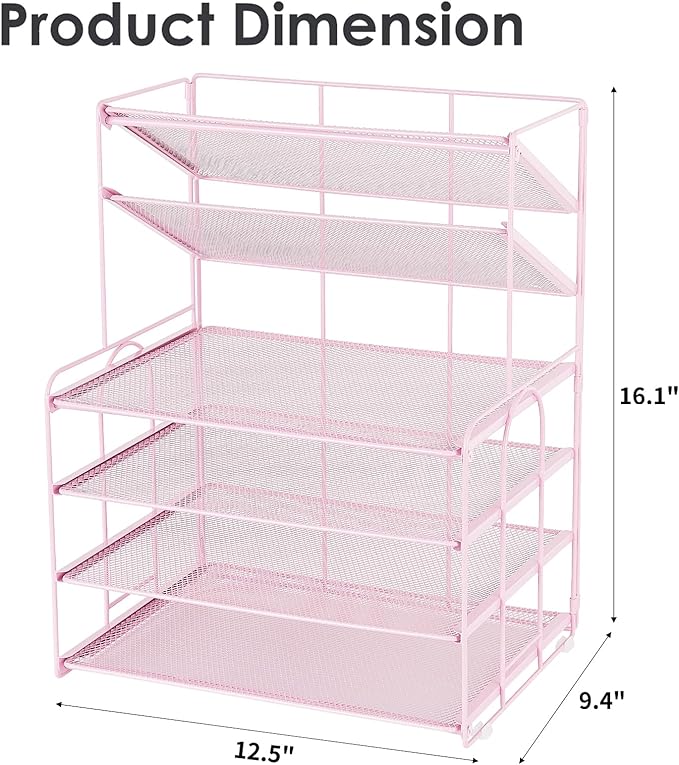 6-Tier Letter Tray Paper Organizer, Desk Organizers and Accessories, Desktop File Organizer, Office Desk Accessories for Office Supplies(Pink)-DeskLoop Office