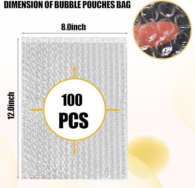 100PCS Clear Bubble Pouches Wrap Bags, 8 x 12 Inch Bubble Out Bag Pouch for Packing & Shipping, Double Layer Bubble Cushion Wrap Bags Protective Bubble Pouches Bags for Moving and Storage-DeskLoop Office
