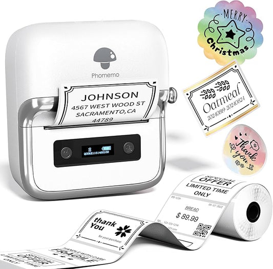Phomemo M250 Label Maker Machine with Tape, 3 Inch Thermal Label Maker, 2025 Upgrade Portable Barcode Printer for Business, Home, Logo Label, Sticker Printer for Phones & PC, with 1 Roll Label-DeskLoop Office