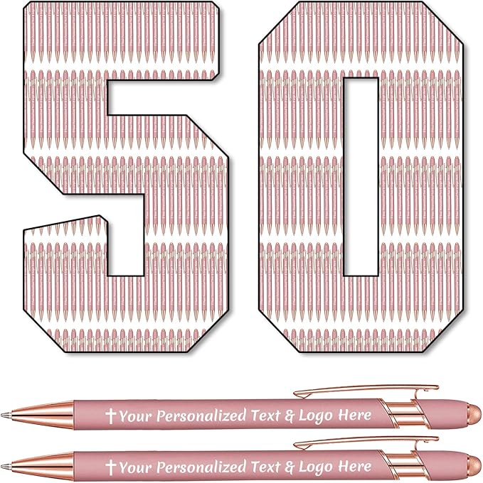 STREADVE 50 Personalized Custom Pens Engraved Writing Pen with Name Logo, Customized Promotional Items Stylus Pen Gifts for Women Realtor Nurse Wedding Business, Rose Gold-DeskLoop Office