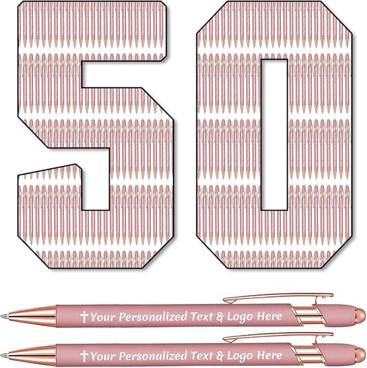 STREADVE 50 Personalized Custom Pens Engraved Writing Pen with Name Logo, Customized Promotional Items Stylus Pen Gifts for Women Realtor Nurse Wedding Business, Rose Gold-DeskLoop Office