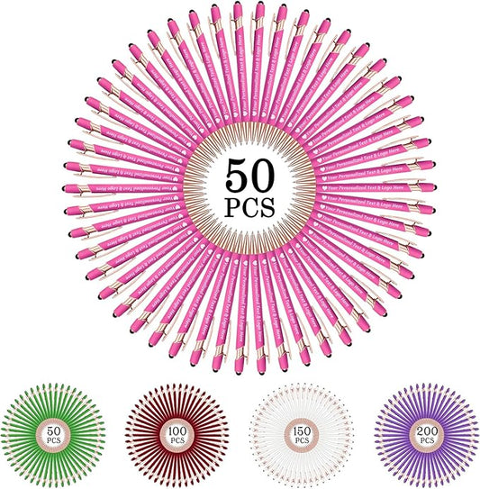 STREADVE 50 Personalized Custom Pens Engraved Writing Pen with Name Logo, Customized Promotional Items Stylus Pen Gifts for Women Realtor Quinceañera Wedding Business, Pink-DeskLoop Office