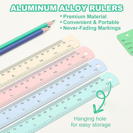 PATIKIL 30cm/12 Metal Ruler, 2 Pack Aluminum Alloy Rulers with Centimeters, Millimeters, Inches and Conversion Table Straight Edge Ruler for Writing Machinist Drafting, Pink-DeskLoop Office