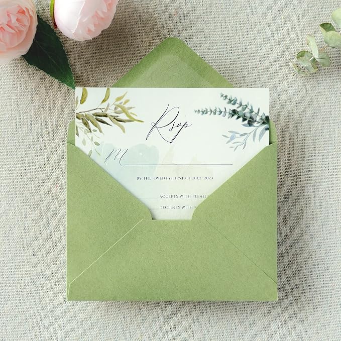 PONATIA 50 Pack A1 Envelopes, 3.62 x 5.2'' Sage Green Envelopes Perfect - Image 9