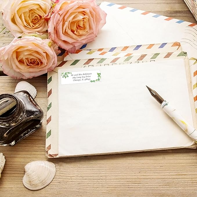 Personalized Return Address Labels Greenery - High Gloss Custom Mailing Labels on Sheets - Self-Adhesive Return Stickers for Envelopes with Crisp Printing Design (50-1000)-DeskLoop Office